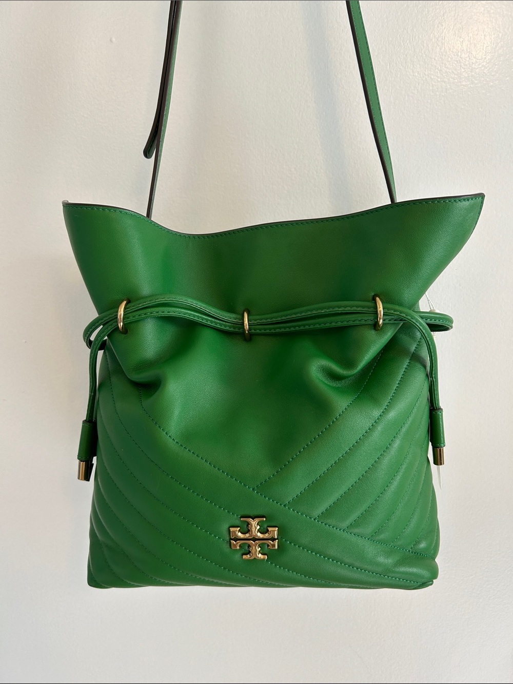 Tory Burch Kira Chevron Quilted Bucket Bag-Arugula